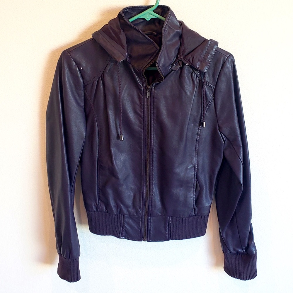 Dark purple/eggplant faux leather jacket with hood